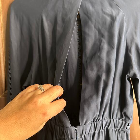 JONATHAN SIMKHAI | Silk Navy Blue Crossbar Romper Jumpsuit | Size Medium - Picture 8 of 10